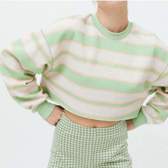 Medium BDG Urban Outfitters mint green, peach & white striped cropped sweatshirt - Picture 3 of 7